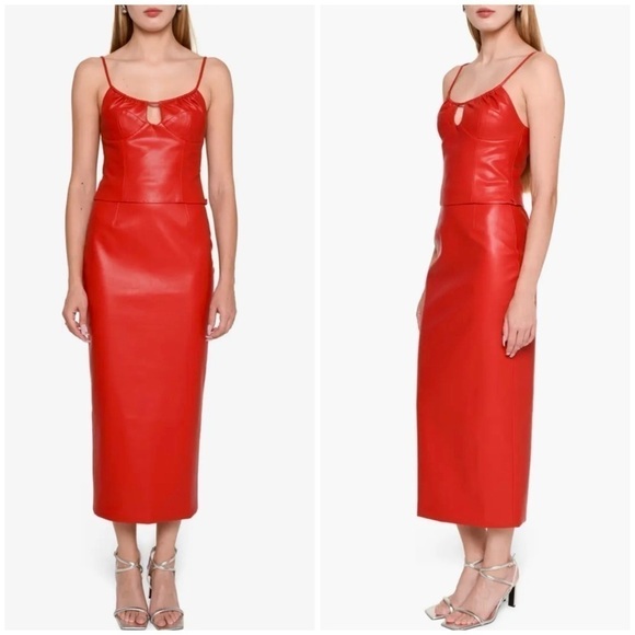 New! WAYF x Jourdan Sloane Giselle Faux Leather Crop Camisole Top - Medium - RED - Picture 5 of 16
